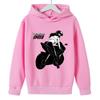 2026 Kids Unisex Hoodie: Black & White Silhouette Female Motorcycle Rider SPEED Racing Theme