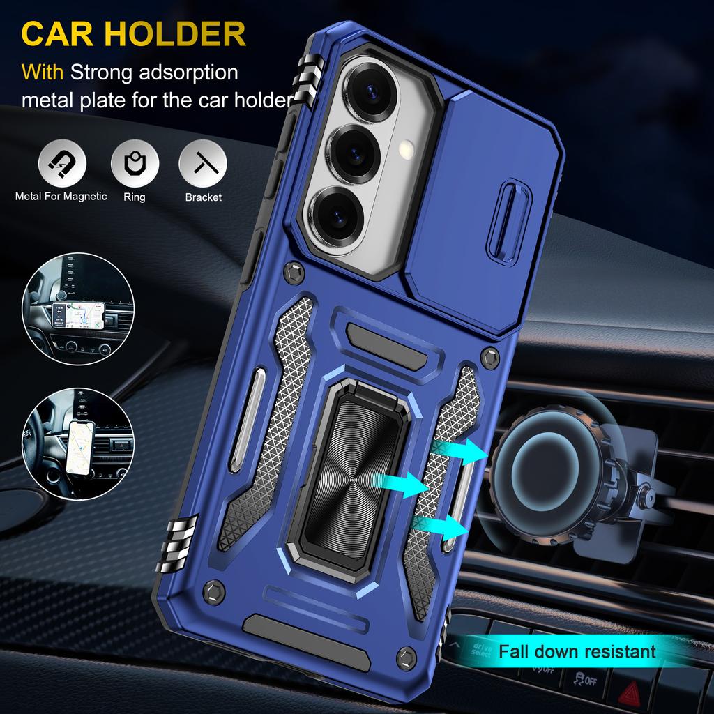 For Samsung Galaxy S26 Case Kickstand Slide Lens Lid PC + TPU Drop-Proof Phone Cover