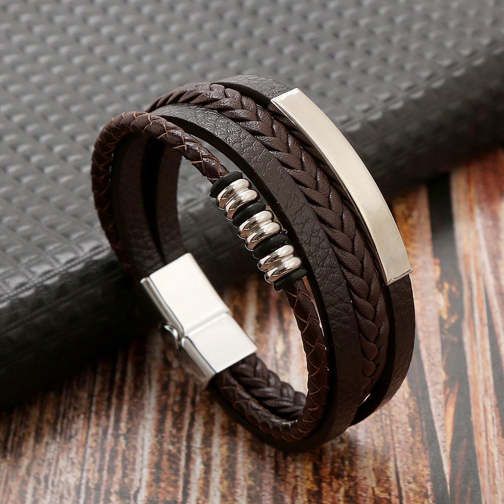 Men's Magnetic Buckle Multi-Layer Leather Bracelet: Simple Handmade European & American Fashion