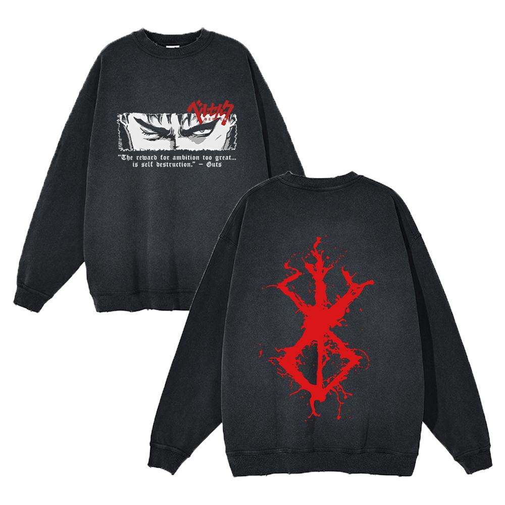 Berserk Potlač loga s kapucňou Bavlna Vintage Anime Streetwear Muži Ženy Bežné mikiny s kapucňou Nadrozmerný Pulóver Harajuku Pánska mikina