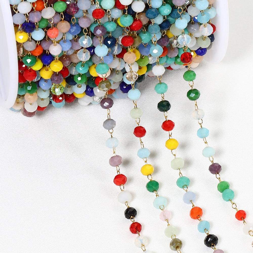 No Fade 1Meter Crystal Stone Stainless Steel Chain Pink Blue Beaded Chains for Necklace Bracelet Chain Jewelry Making DIY