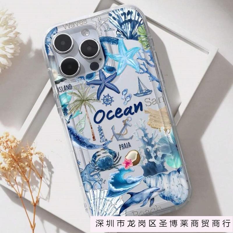 Summer Ocean Elements Suitable for iPhone16promax Apple 15 Mobile Phone Case 14 Transparent 13 Airbag 12 Explosion 11