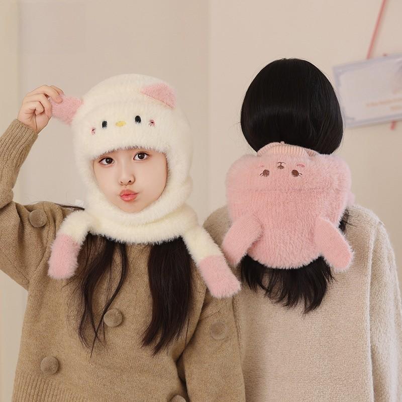 Toddler Cartoon Fleece Hat With Face Mask And Ear Protection For Winter