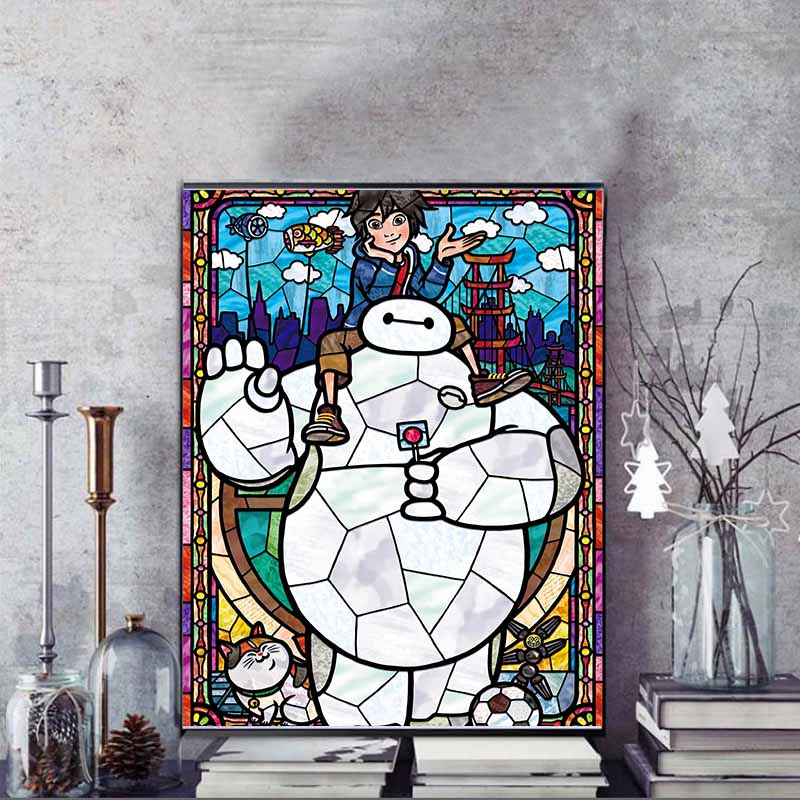 Disney Diamond Painting Big HeroStained Glass Window Style Healing Illustration Wall Decoration Full Diamond Cross stitch DIY Gift Home Decoration