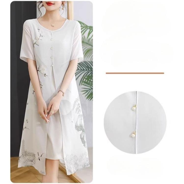 Chinese Traditional Cheongsam Dress Summer Floral Print Loose Fit Comfortable Breathable Fabric Vintage Style for Women