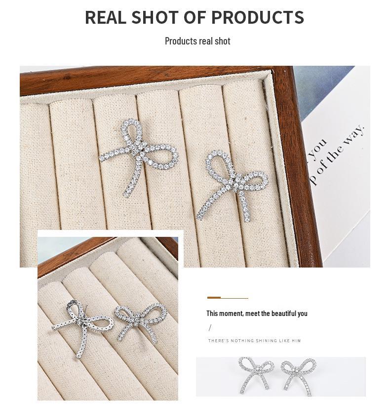 New Bow Rhinestone S925 Silver Stud Earrings for Women - Simple Fashion, Daily Wear
