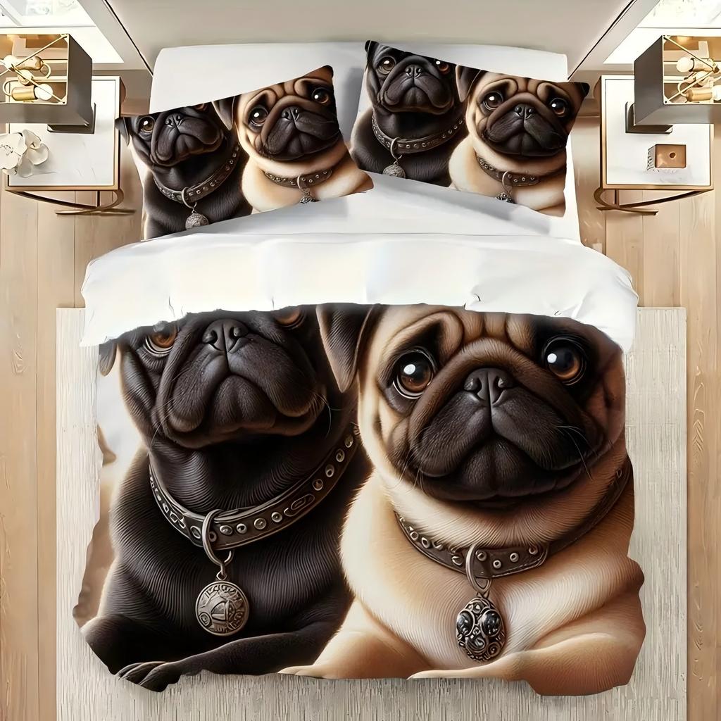 Cute Puppies Pattern 3D Printed Bedding Set Cute Animal Theme Duvet Cover Set Soft Comfortable Home Luxury Quilt Cover Set