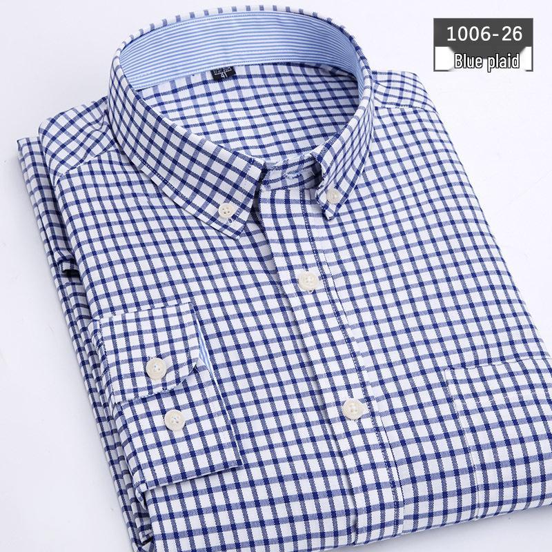 Men's Slim Fit Striped Plaid Oxford Long Sleeve Shirt