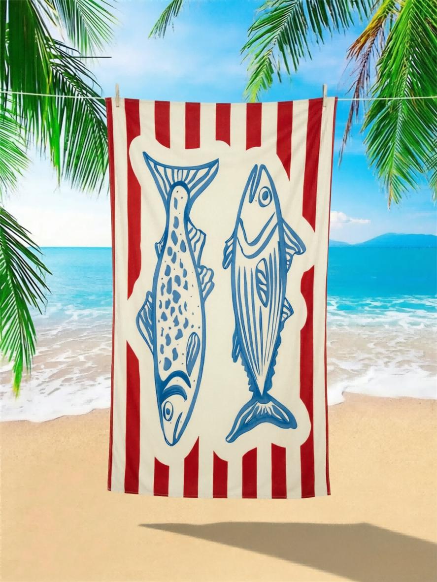 

1pc Extra-Large Tuna Mackerel Beach Towel, Quick Dry Sand-Resistant, Ideal for Swimming Pool Camping Bathing W40*H60(CM)