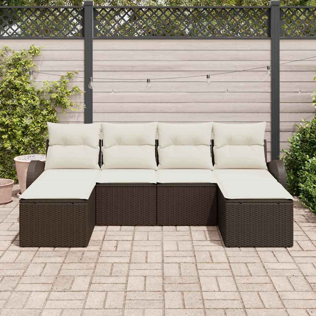 Garden Sofa Set with Cushions 6 pcs Brown Poly Rattan
