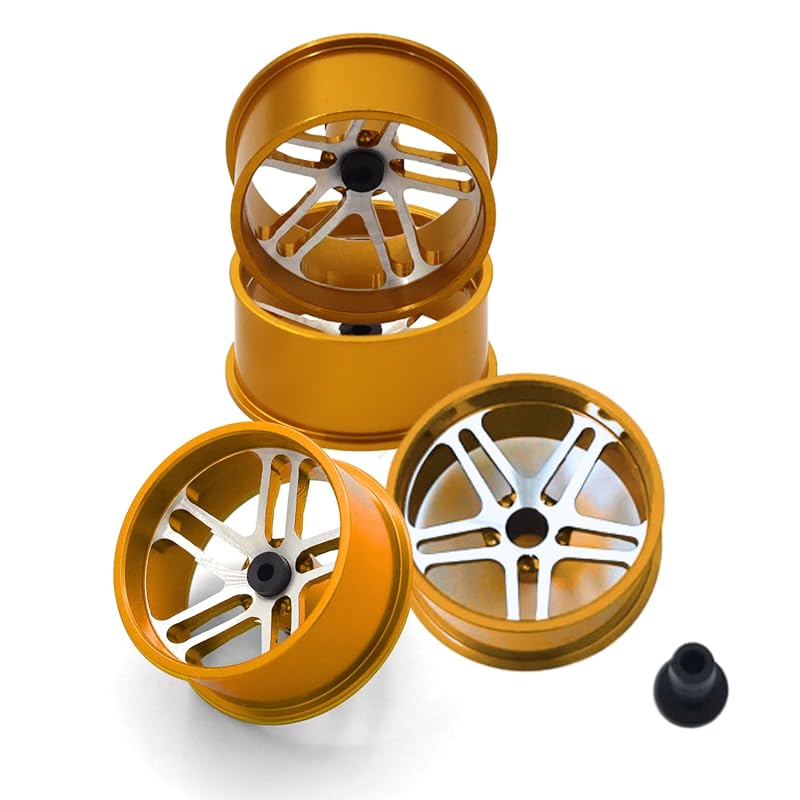

Mini 4WD Aluminum Wheels [Gold] Low-Profile Wheels, Large Diameter Dual 5-Spoke, for Low-Profile Tires, 23.5mm Diameter, Bushings Included, Set of 4