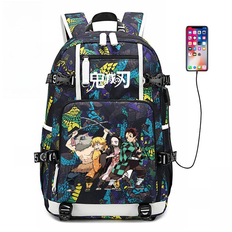 Japon dessin animé bande dessinée Demon Slayer Sac à dos élégant avec interface USB et grande capacité 0005