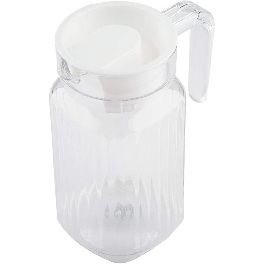 Tbest Acrylic Pitcher with Lid,Transparent Juice Jug Water Pitcher for Iced Tea,500ml Acrylic Transparent Bottle Striped Water Ice Cold Jug with Lid