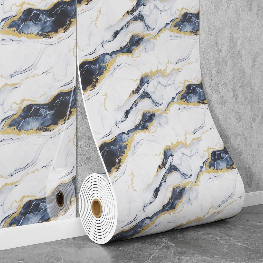 Self-Adhesive Waterproof Imitation Marble Tile Wall Sticker for Bathroom, Living Room, Kitchen, and TV Background.
