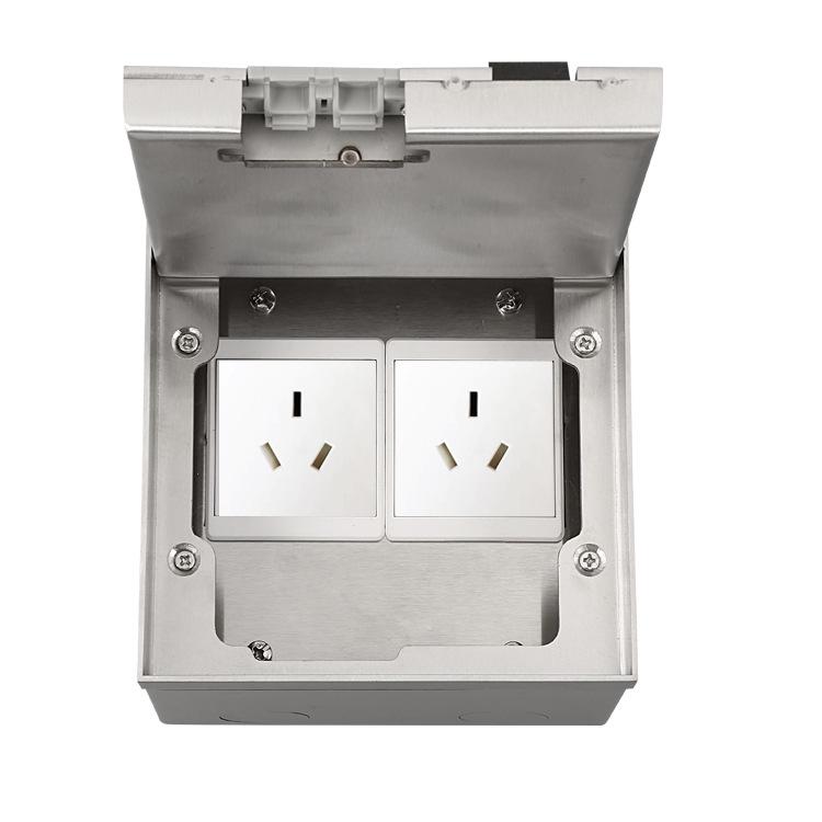 Stainless Steel Flip-Top Floor Socket Box, Type 45 Australian Standard, Recessed Power Socket.