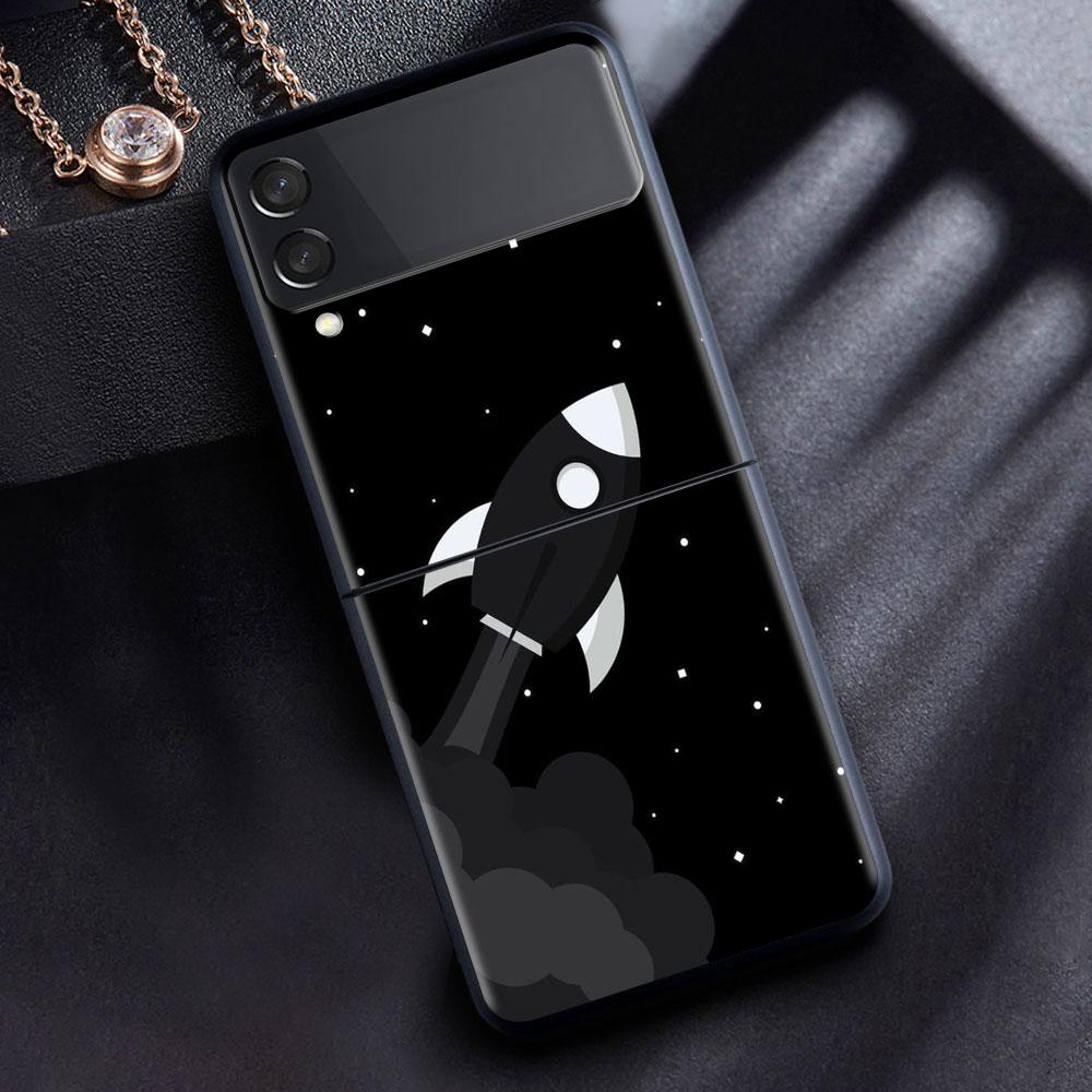 Case For Samsung Galaxy Z Flip 3 4 5G Black Hard PC Phone Housing Z Flip4 Luxury Segmented Cover Cosmic Planet