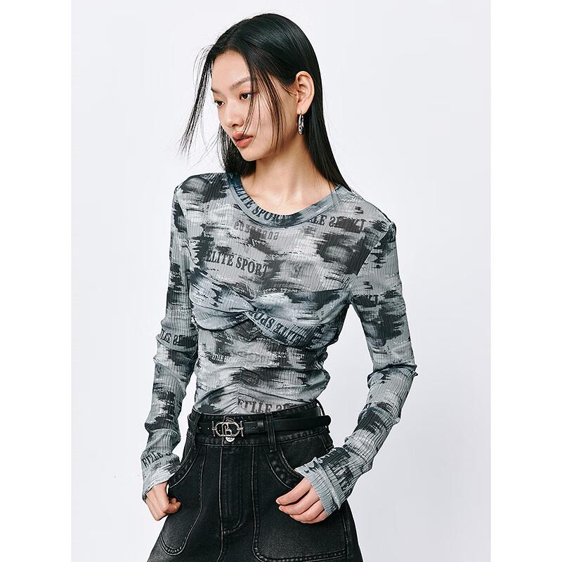 PEACEBIRD Women s Letter Dye Print Mesh Tie Top M