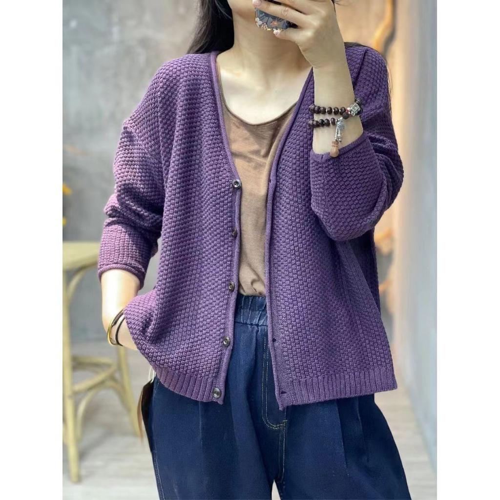 Retro Style Sweater Jacket for Women Spring and Autumn New Style V-neck Loose Knit Cardigan Casual Top