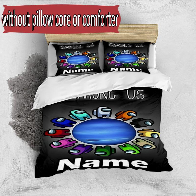 3pcs Duvet Cover Set (1*Duvet Cover + 2*Pillowcase, Without Core), Custom Name Among Us Pattern Bedding Set, Home Bedroom Decor Gift