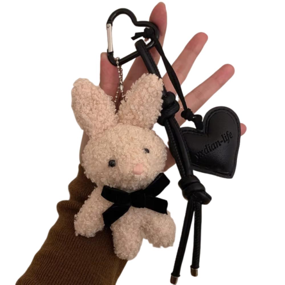 

Cartoon Bunny Bow Key Chain Soft Plush Rabbit Doll Pendant Stuffed Backpack Pendant Jewelry бежевый