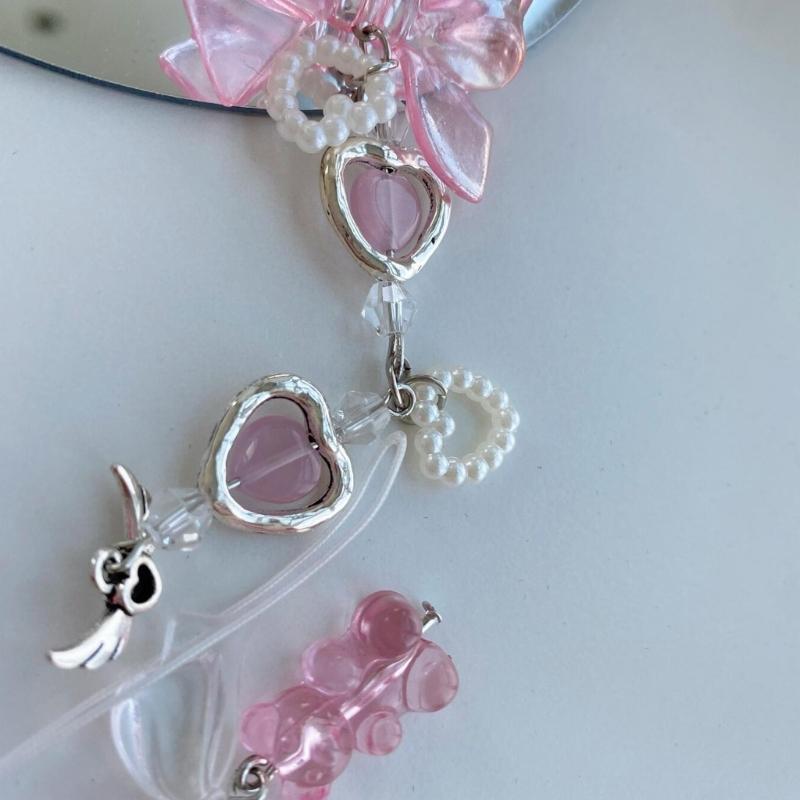 Blumen-Schleifenknoten Gekreuzter Anhänger Lanyard Liebesherz Perle Cartoon Zubehör