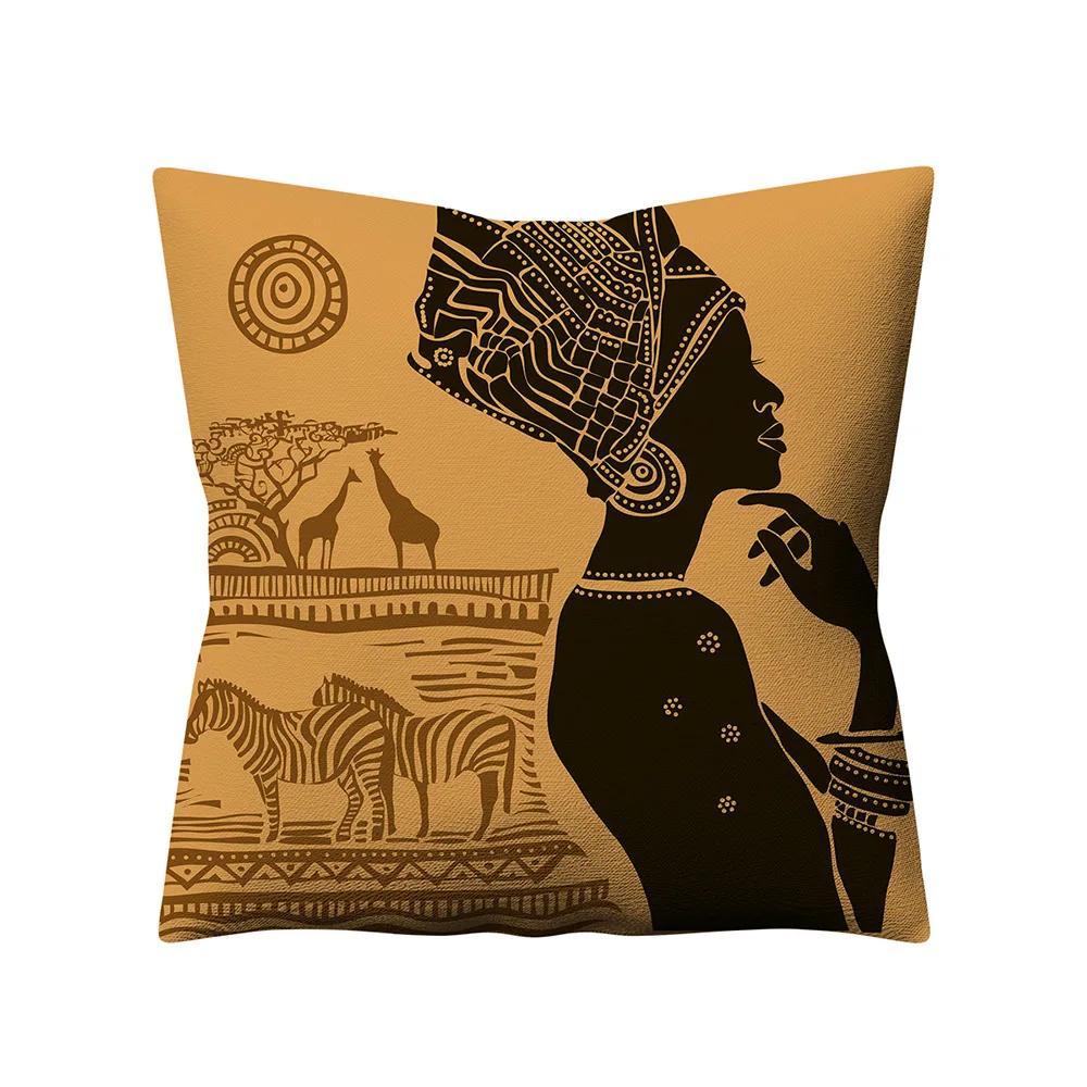 Retro Ethnic Style African Women Cotton Linen Decorative Pillowcase Home Sofa Square Pillowcase Almofadas Decorativas 45X45Cm