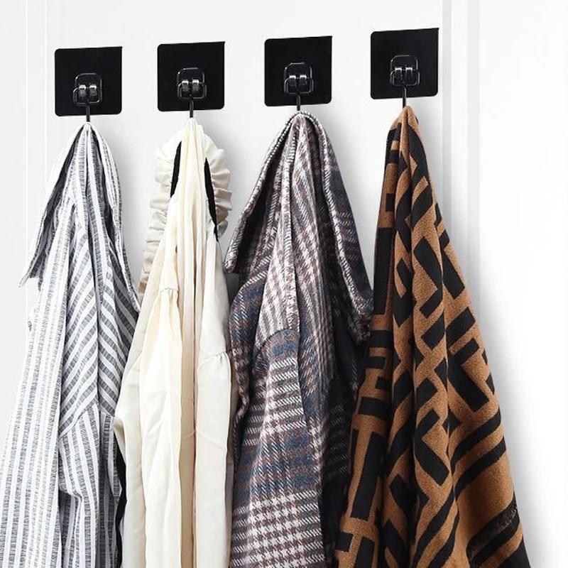 10PCS Transparent Hook Multifunctional Wall Strong Sticking Hook Black Keychain Clothes Hat Door Hook Bathroom Kitchen Accessori