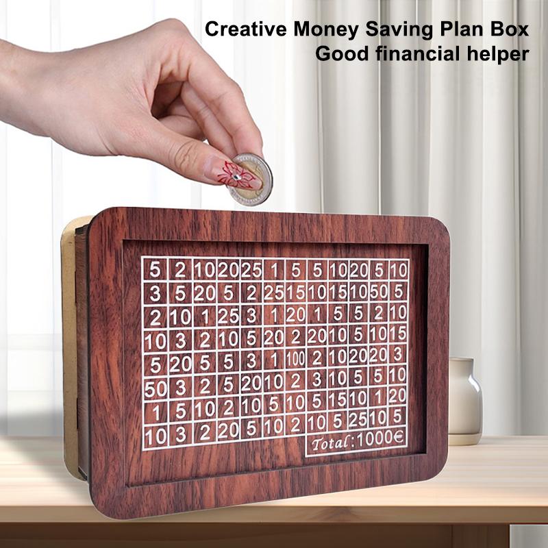 Wooden Money Saving Box Money Storage Bank With Saving Money Goals Counter Reusable Handmade Piggy Bank Coin Tray Storage Case