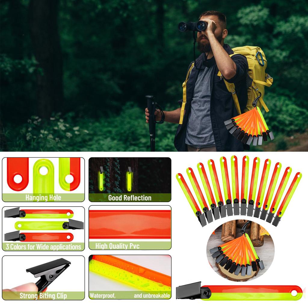12Pcs/pack Reflective Trail Markers High Visibility Trail Markers Reflective Trail Marker Clip for Tree Stand Hunting