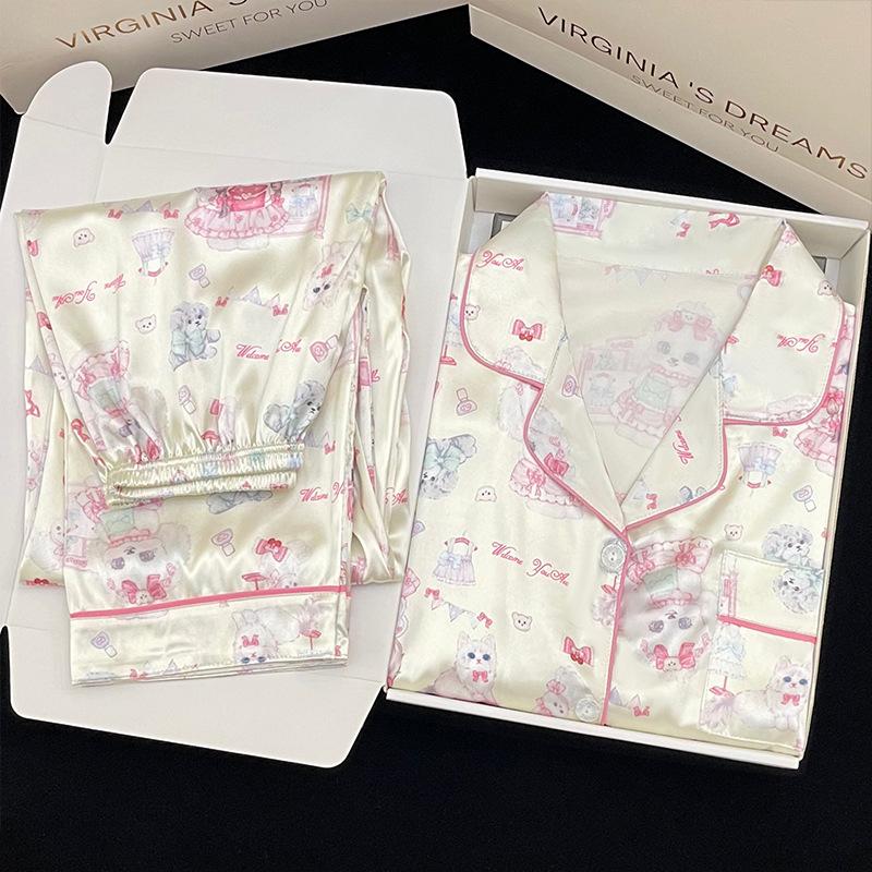 

Little Milk Dog Cartoon Girl Sweetheart Cardigan Long-Sleeved New Ice Silk Pajamas Loungewear Set Real Shot 2XL