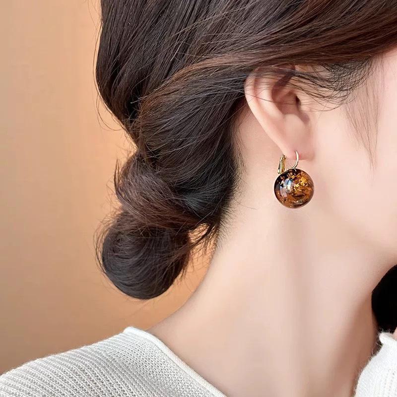 Maillard Clear Coffee Gold Foil Earrings: Elegant, High-End Ear Buckles for Women
