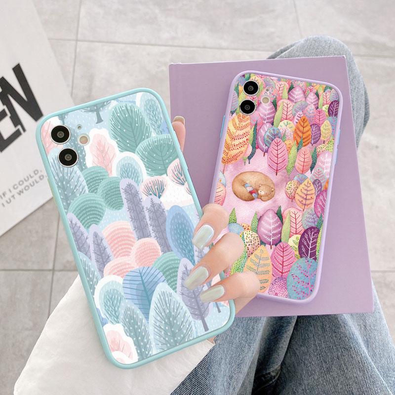 Colorful Tropical Forest Leaves Trees Hand Printed Phone Case For iphone 7 8 Plus SE 2020 11 12 13 14 Pro Max X XS XR Back Cover