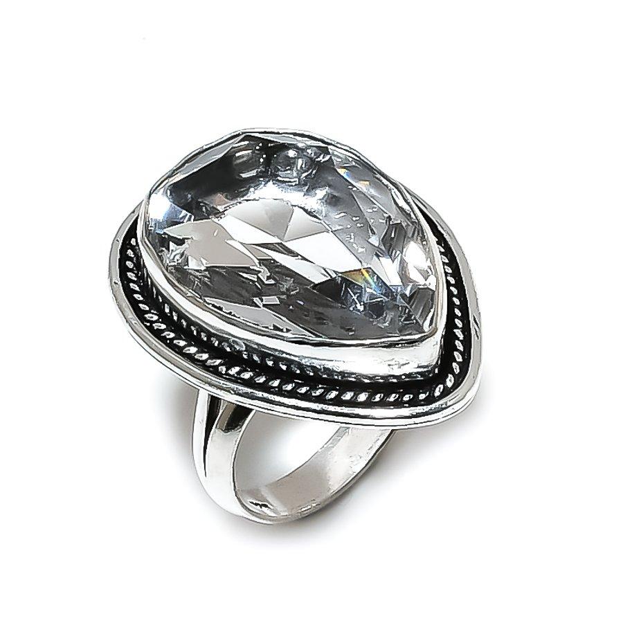 Handgefertigter Ring aus 925er Sterlingsilber mit weißem Topas, Größe 8,5 (A3d49) – Geschenkidee