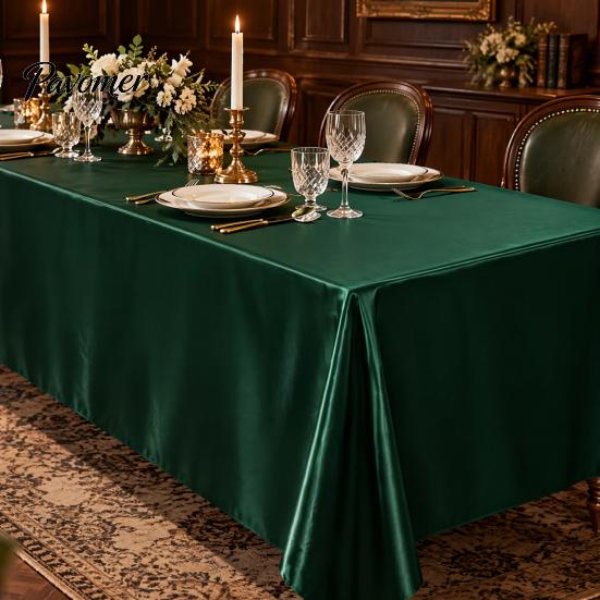 Protective Table Linen for Buffet Solid Color Satin Tablecloth, 102 x 57 Inch Rectangular Silky Cover, High Density Tablecloth Celebration Smooth