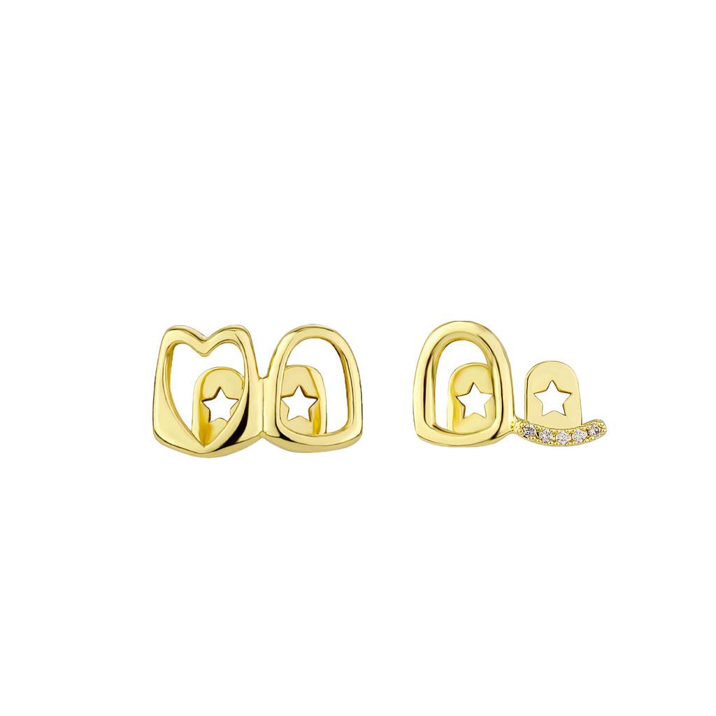 Double Zircon Hollow Double Teeth Set Daily Street Cool Diamond-Encrusted Gold Teeth Hip-Hop Versatile Gold Accessories