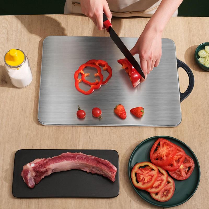 304 Stainless Steel Cutting Board Food Grade Double-Sided Defrosting Board With Easy Grip Handle PP Cutting Board Non-Slip