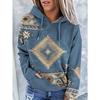 Women'S Casual Fashion Round Neck Hooded Sweatshirt, Western Ethnic Style Vintage Print Women'S Top Hoodie