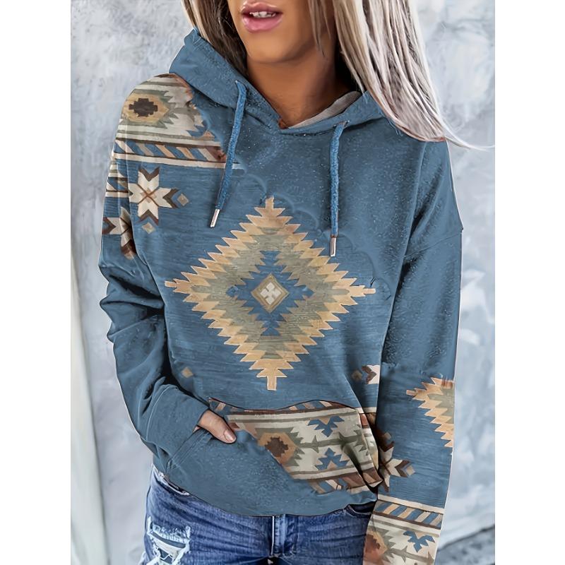 Women'S Casual Fashion Round Neck Hooded Sweatshirt, Western Ethnic Style Vintage Print Women'S Top Hoodie