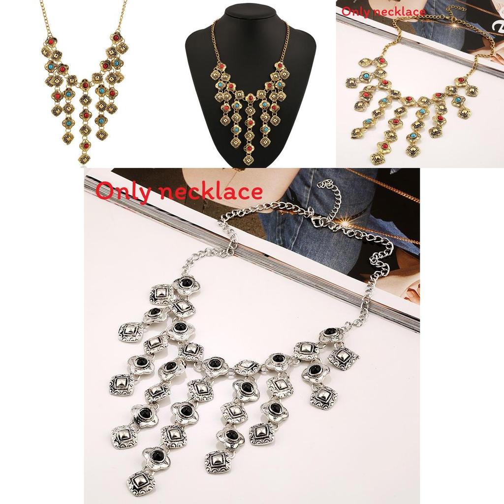 Ethnic Style Simulation Gemstone Decoration Tassel Design Women Necklace For Boho Jewelry Enthusiasts