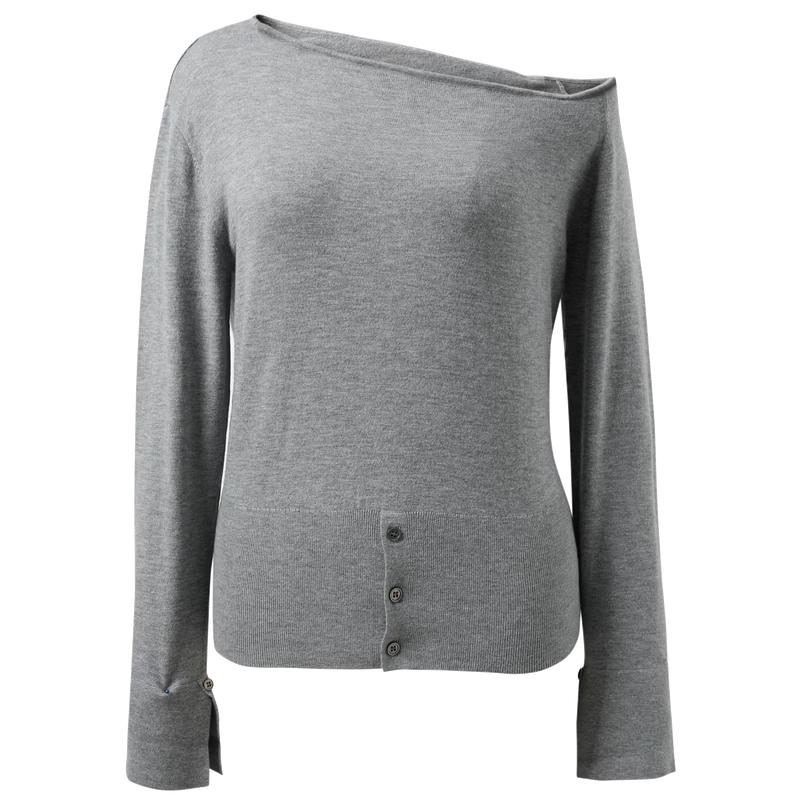 SanCai Women s Asymmetric Collar Long Sleeve Knitted Pullover M