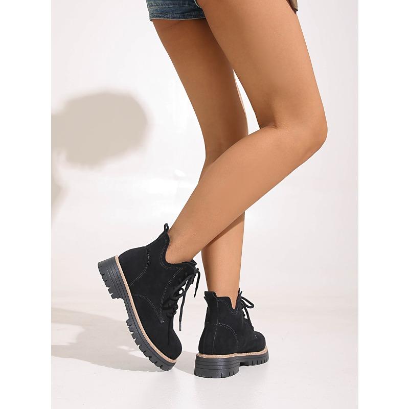 Winter 2025 Neue Runde Zehen Schnürung Martin Stiefel Britischer Stil Übergröße Retro Plateau Muffin Stiefel für Damen