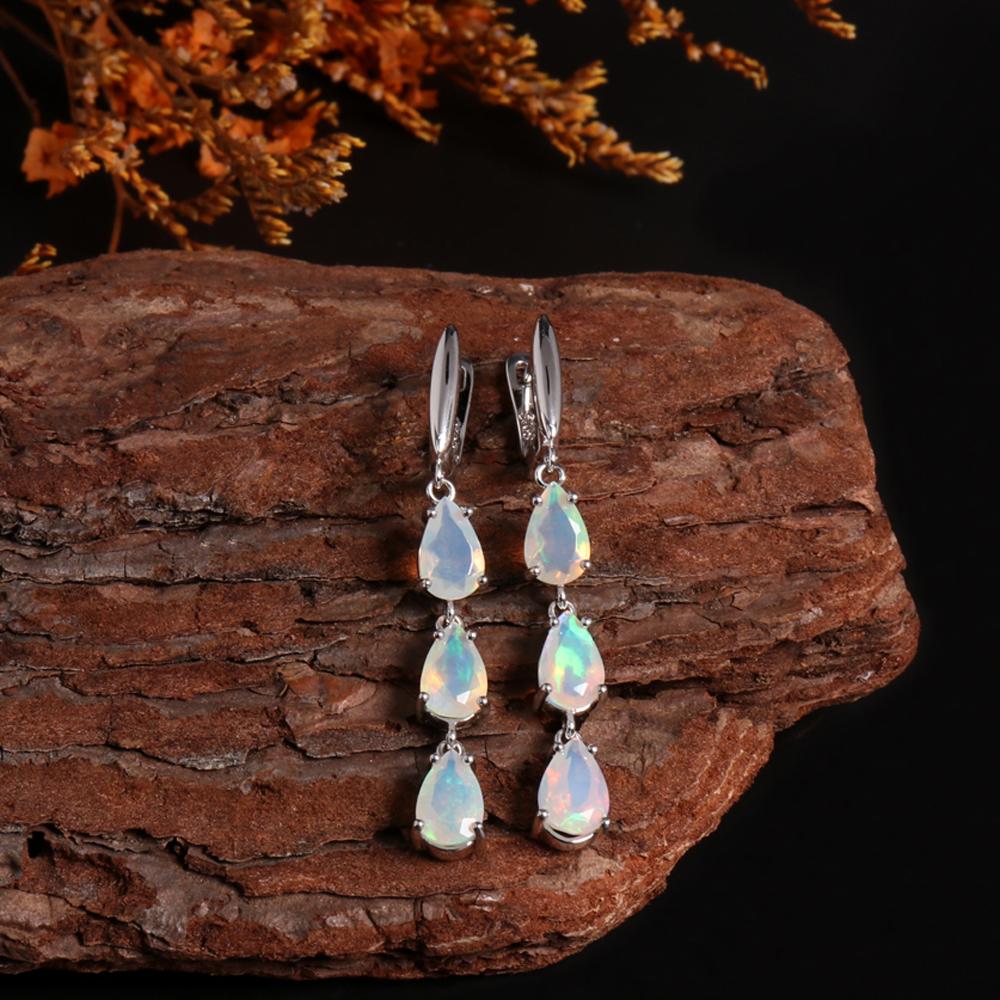 Bolaijewelry Natürliche bunte Opalohrringe aus 925er Sterlingsilber, wunderschöne echte Edelsteine, exquisiter Schmuck für Frauen