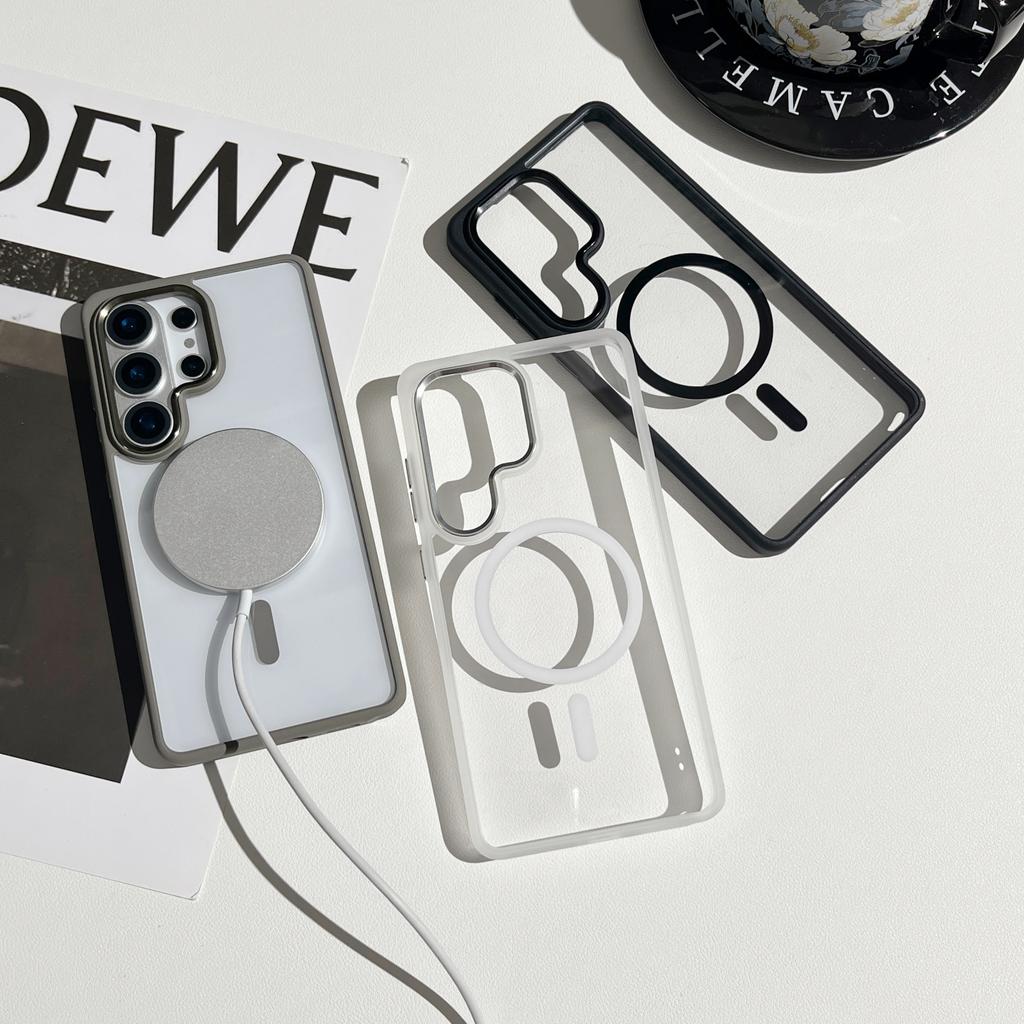 Luxury Cystal Clear Magnetic Phone Case For Samsung S26 S25 S24 Plus Ultra For Magsafe Wireless Charging Shockproof Back Cover