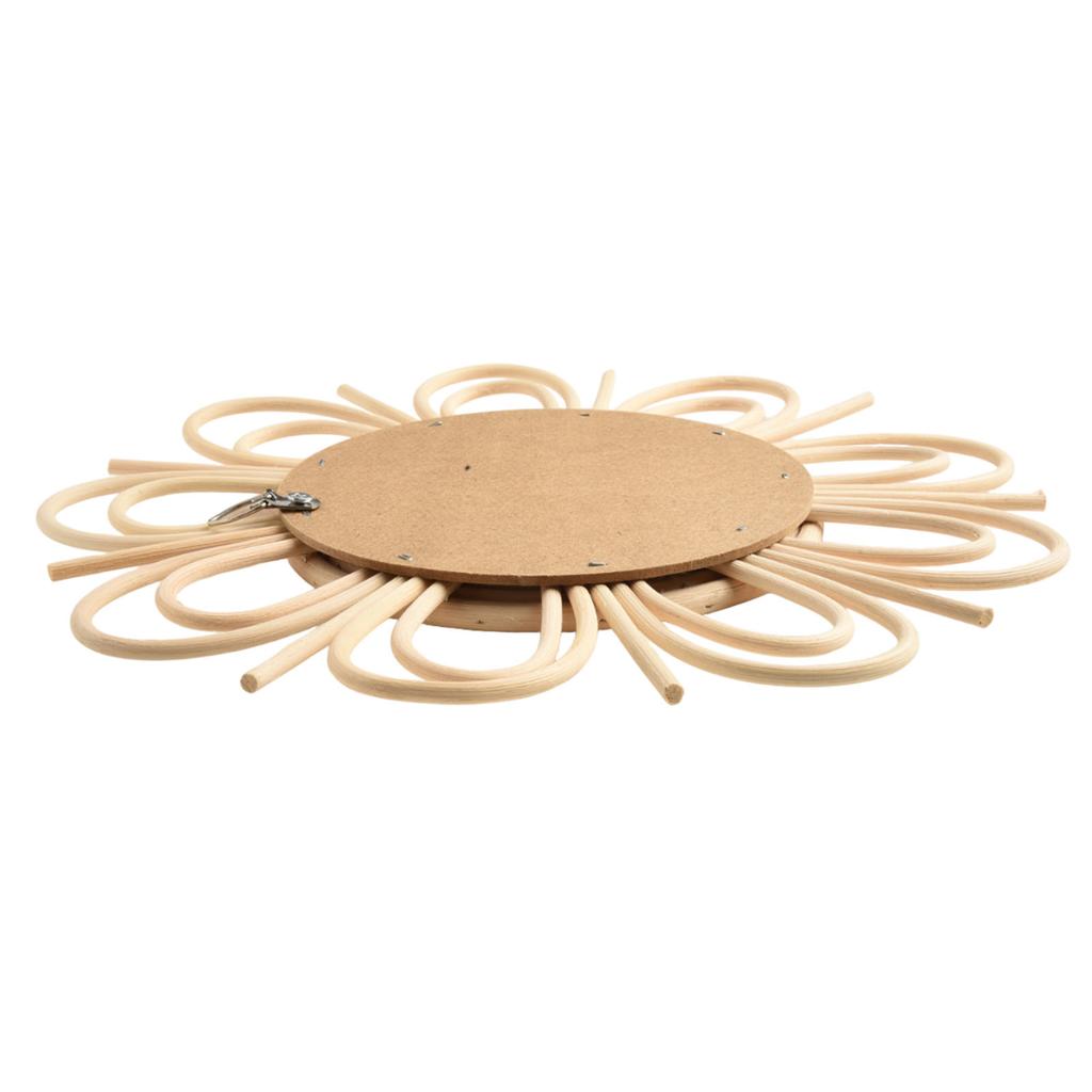 Rattan Bohemian Hanging Wall Mirror with Glass Center for Living Room Bedroom Decorative Sunburst Round Art Piece