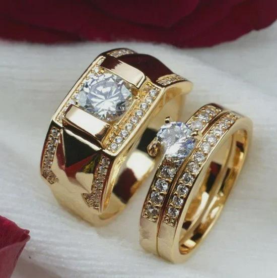 18k Gold Plated Couple Rings with Zircon – European & American Fashion