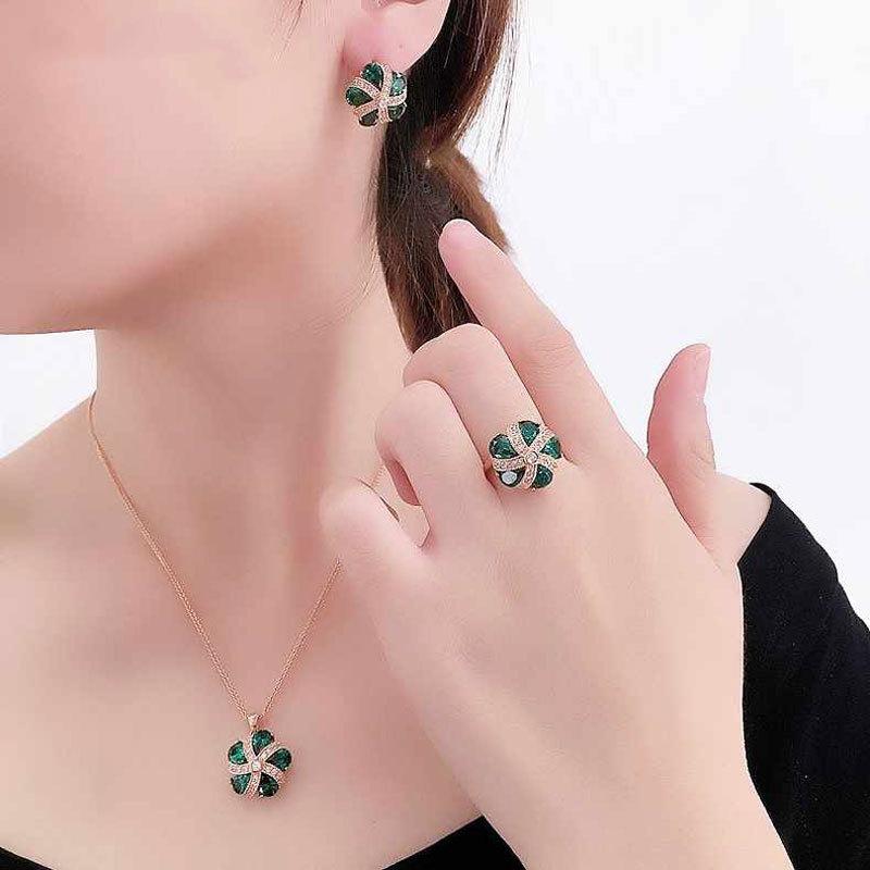 Purple Gold Luxury Sparkling Diamond Greenstone Flower Pendant Rose Gold Plated Colorful Gorgeous Necklace