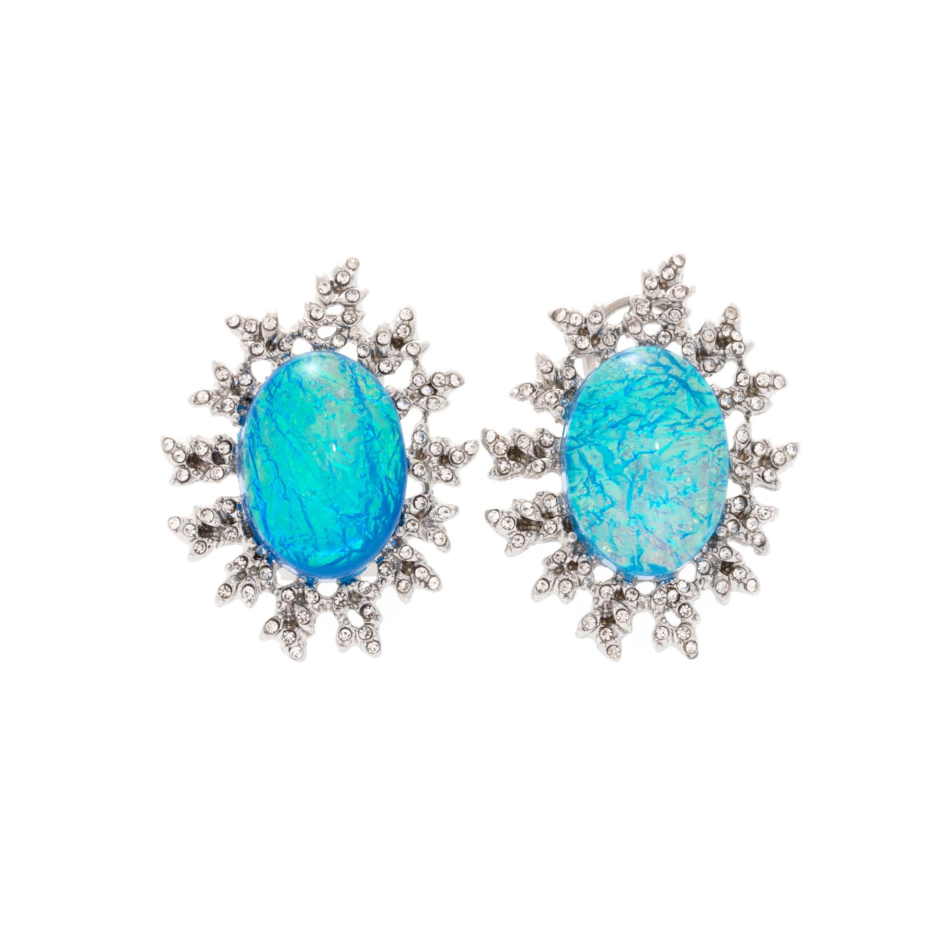 Medieval Vintage Copper Alloy Platinum Plated With Diamonds Imitation Opal Retro Niche Design High-End Round Stud Earrings