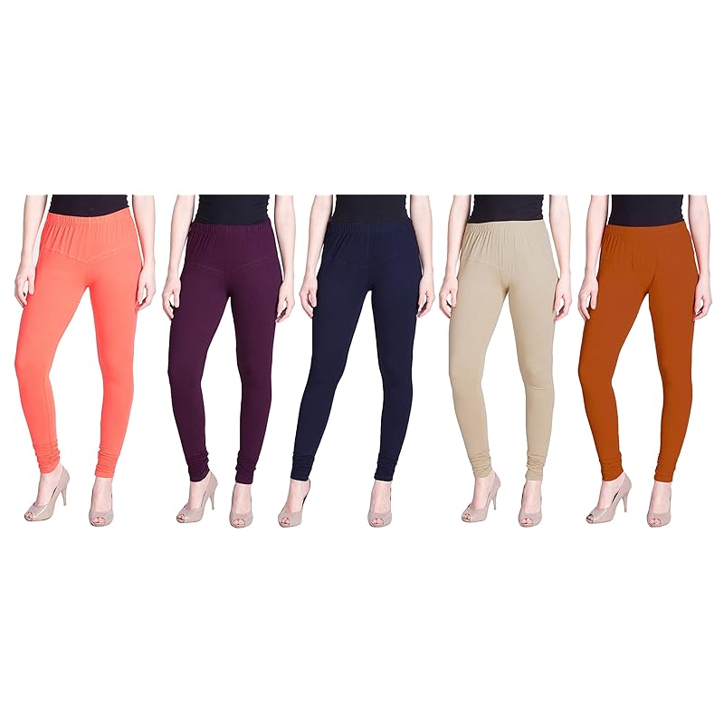 Lyra Women Regular Fit Solid Premium Cotton Churidar Leggings | Mid-Waist | Fashionwear Multicolour Large