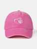 Washed Baseball Cap With Embroidered Heart And Paw Print, Adjustable Outdoor Sun Hat For Adults
