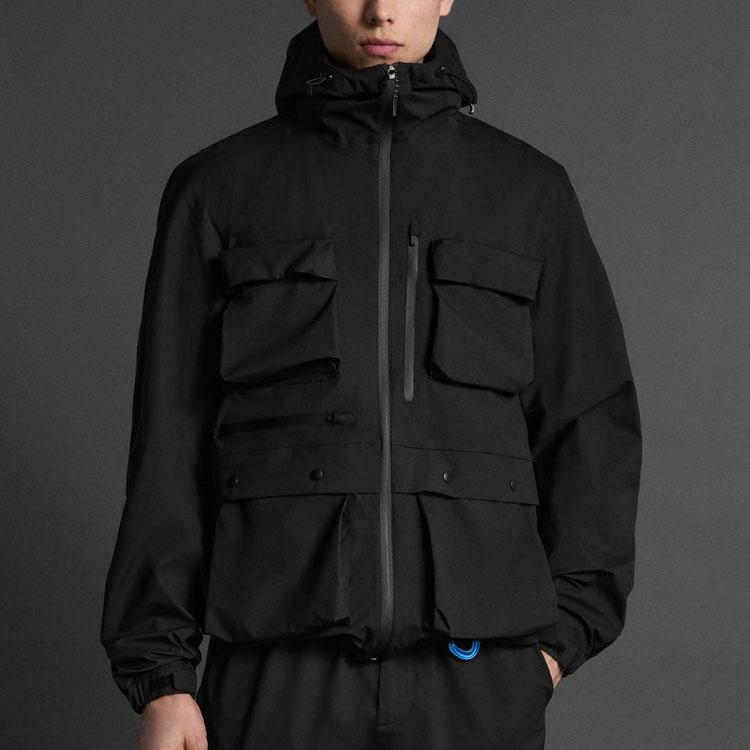 Zara Solid Color Pocket Detail Hooded Work Jacket Men Jackets Black 1732405-800
